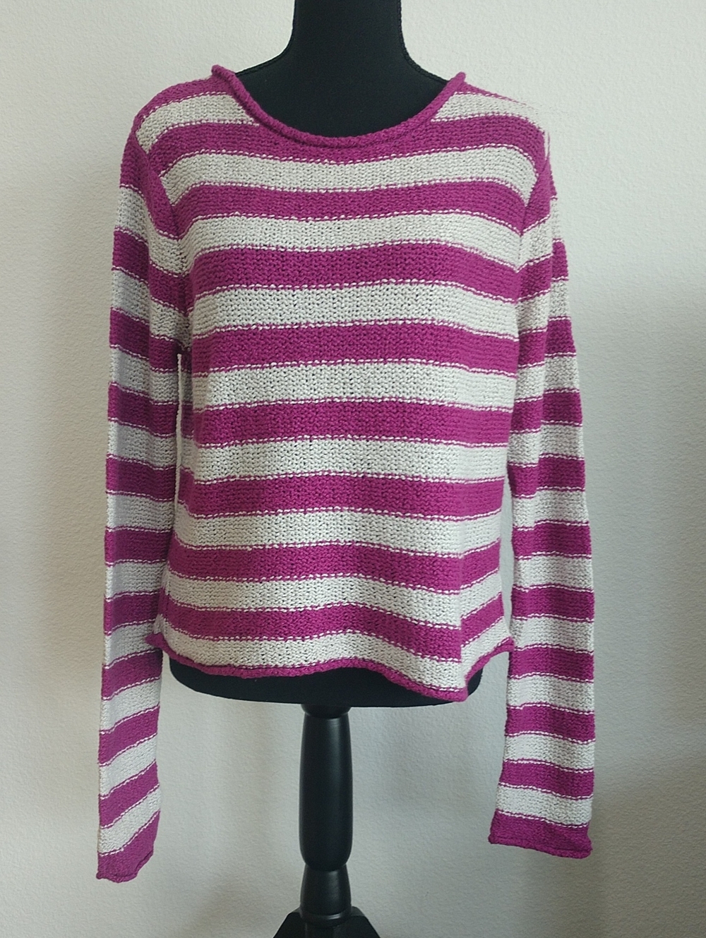 Women's Crewneck Striped Sweater in Pink and White